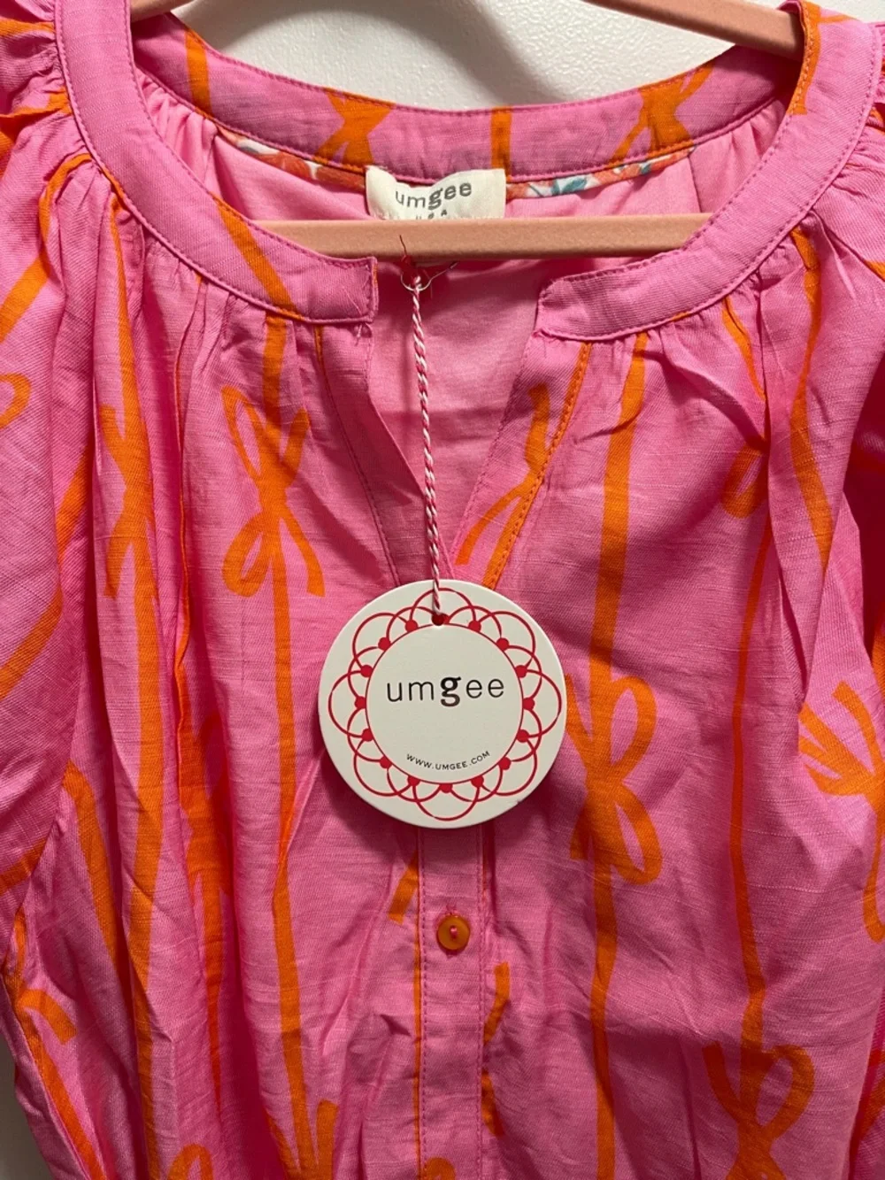NWT Umgee Bow Print Mini Dress w/ Tie Waist - Picture 8 of 10